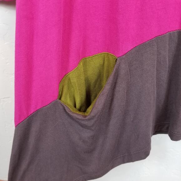 Logo by Lori Goldstein Sharkbite Knit Tunic Top Pink Gray Green Size Large - Picture 4 of 4
